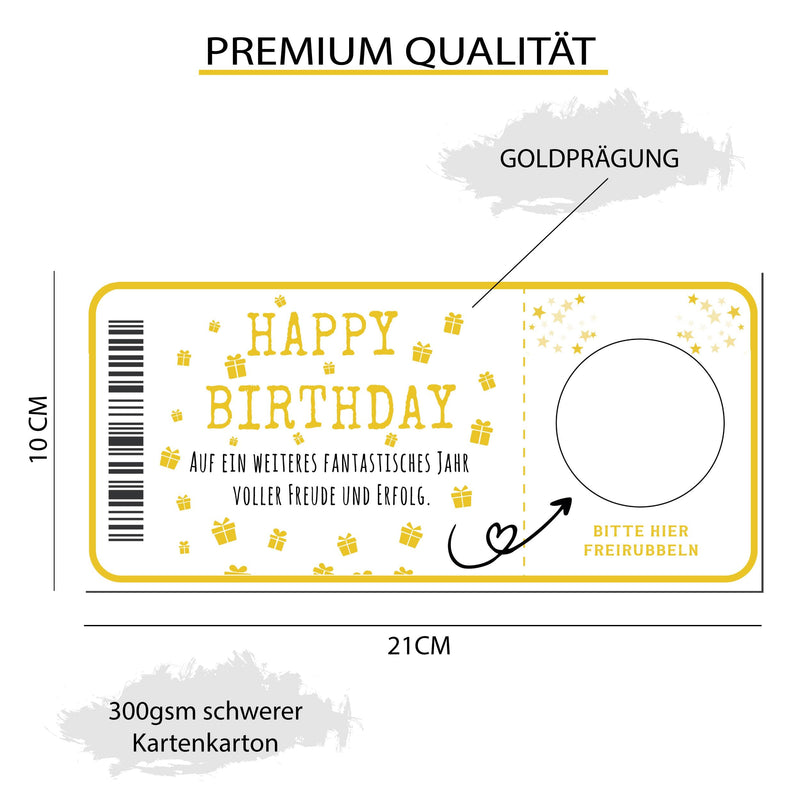 Ticket Geburtstag mit Rubbelaufkleber - Rubbelkarte zum beschriften Einzigartige Geschenk Verpackung - Geburtstags Karte als Gutschein oder Geschenkidee zum freirubbeln