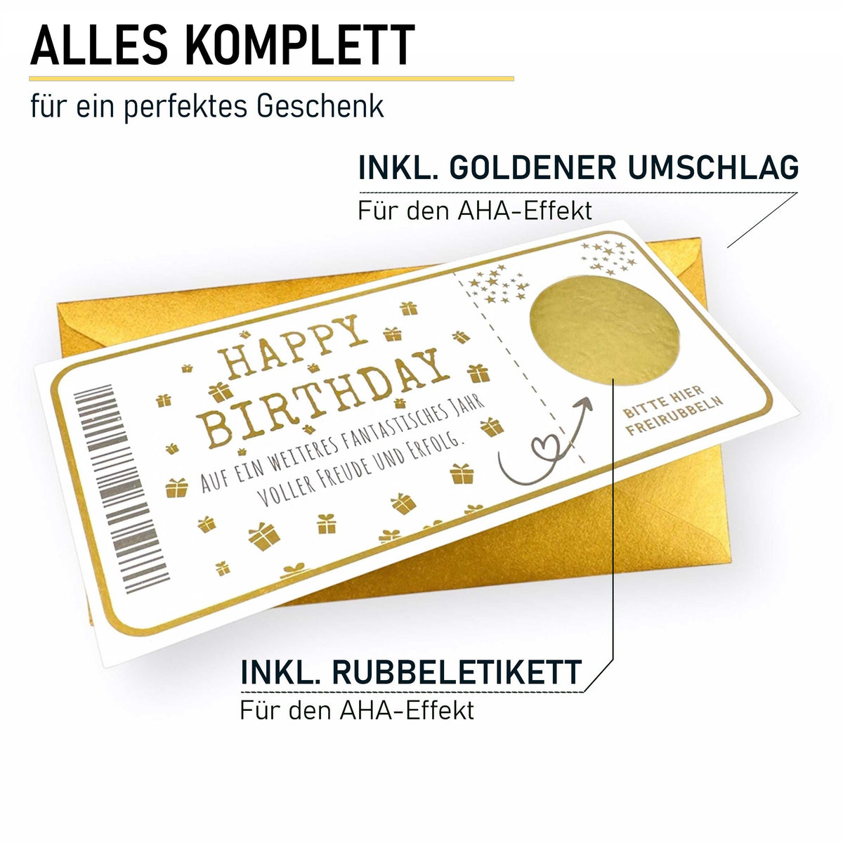 Ticket Geburtstag mit Rubbelaufkleber - Rubbelkarte zum beschriften Einzigartige Geschenk Verpackung - Geburtstags Karte als Gutschein oder Geschenkidee zum freirubbeln