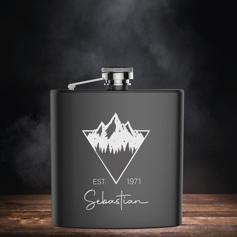 Edelstahl Flachmann mit Gravur personalisiert Bergwelt