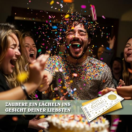 Ticket Geburtstag mit Rubbelaufkleber - Rubbelkarte zum beschriften Einzigartige Geschenk Verpackung - Geburtstags Karte als Gutschein oder Geschenkidee zum freirubbeln ZEIT statt Zeug
