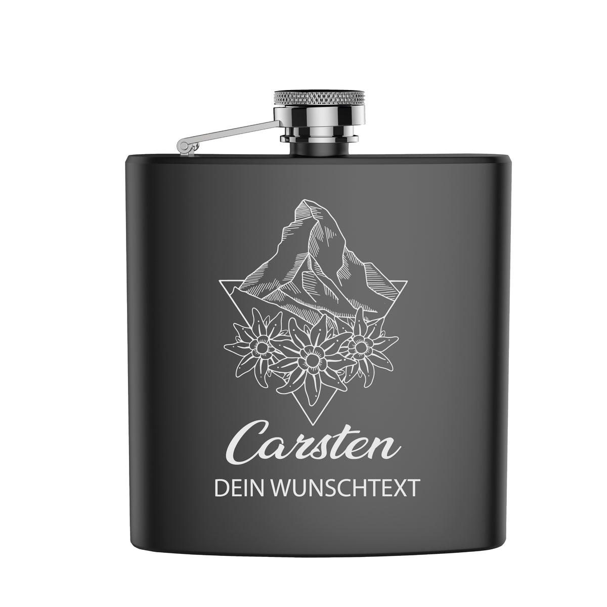 Edelstahl Flachmann mit Gravur personalisiert Edelweiss
