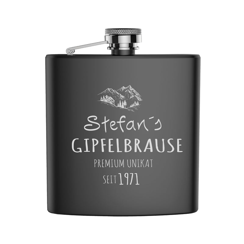 Edelstahl Flachmann mit Gravur personalisiert Gipfelbrause