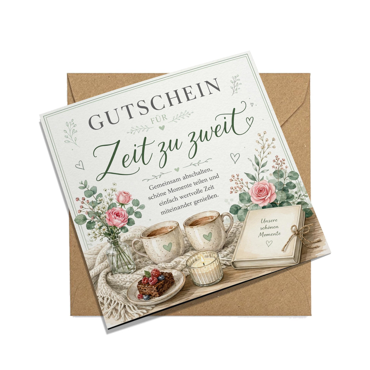 Zeit zu zweit Gutschein Klappkarte 15x15 cm – gemeinsame Zeit schenken