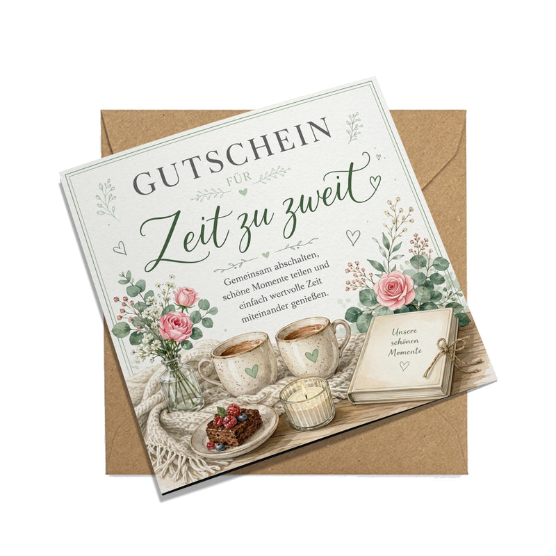 Zeit zu zweit Gutschein Klappkarte 15x15 cm – gemeinsame Zeit schenken