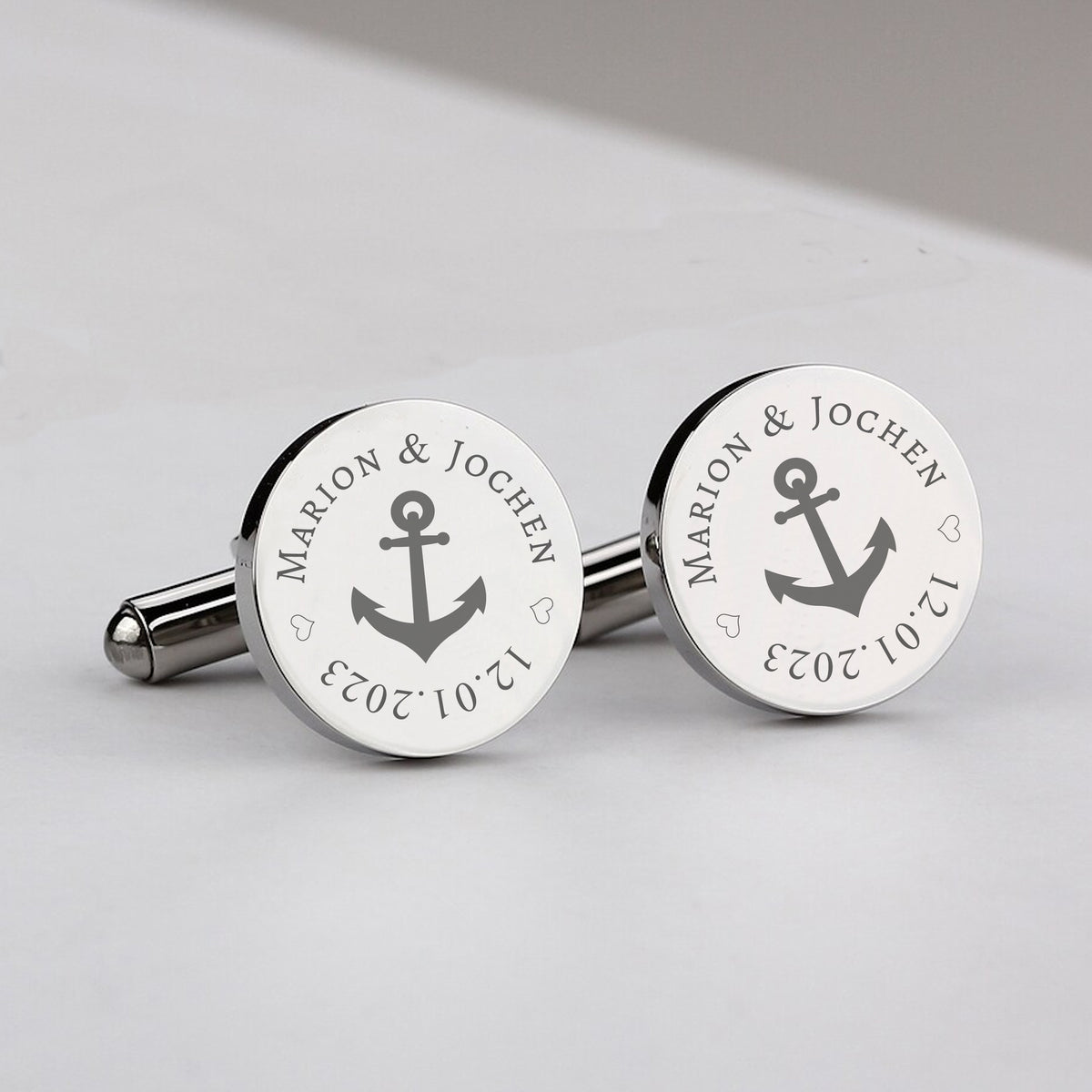 2 Manschettenknöpfe personalisiert mit Gravur rund Motiv 05