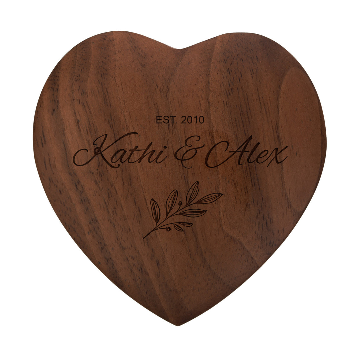 Ringkissen als Herz aus Holz mit Gravur zur Hochzeit Motiv 01 dunkel