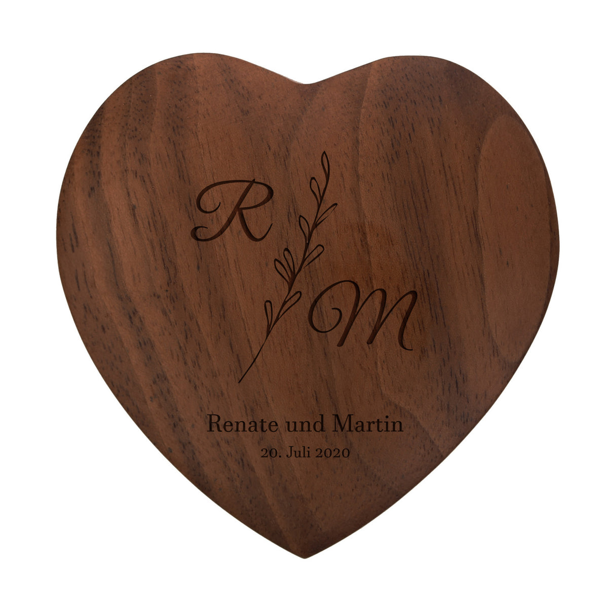 Ringkissen als Herz aus Holz mit Gravur zur Hochzeit Motiv 04 dunkel