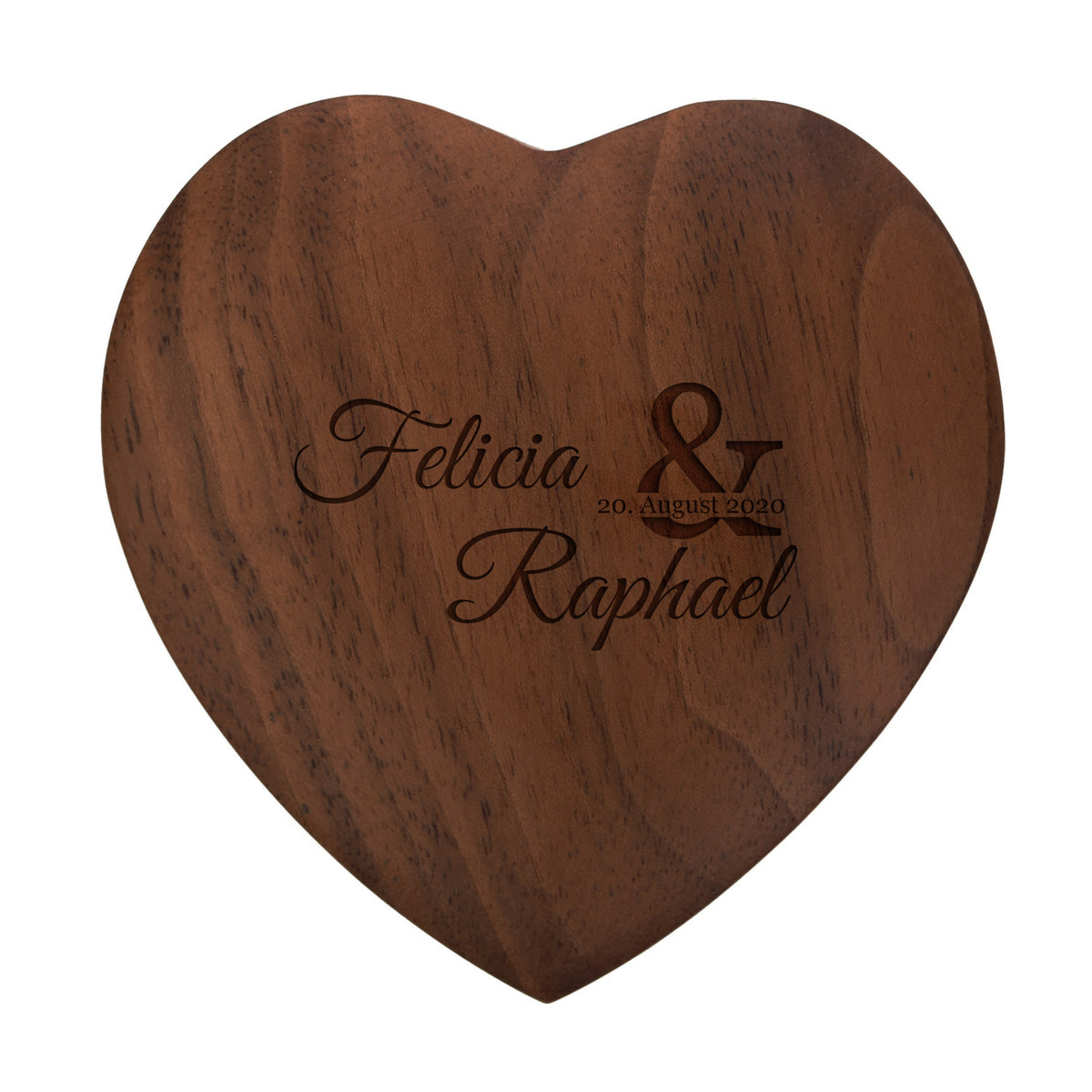 Ringkissen als Herz aus Holz mit Gravur zur Hochzeit Motiv 05 dunkel