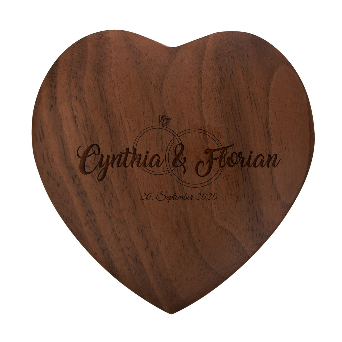 Ringkissen als Herz aus Holz mit Gravur zur Hochzeit Motiv 06 dunkel