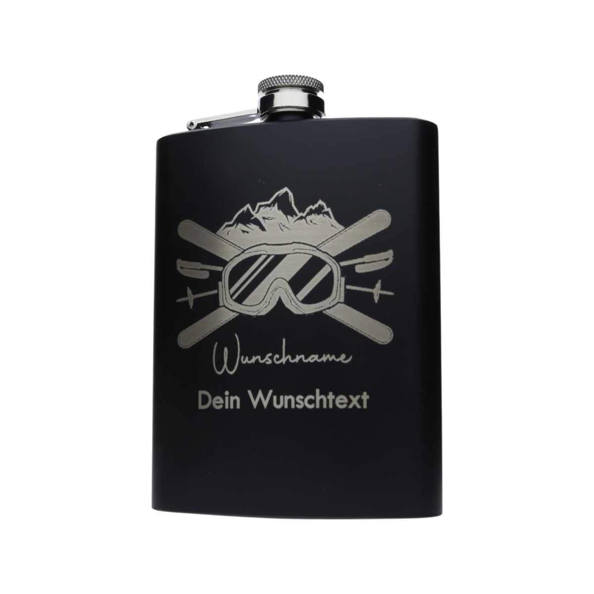 Edelstahlflachmann mit Gravur Skibrille