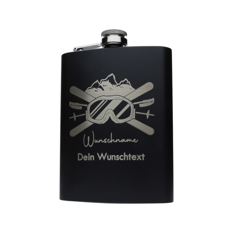 Edelstahlflachmann mit Gravur Skibrille