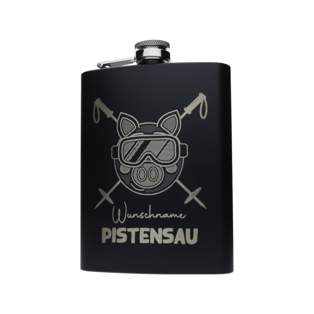 Edelstahlflachmann mit Gravur Pistensau