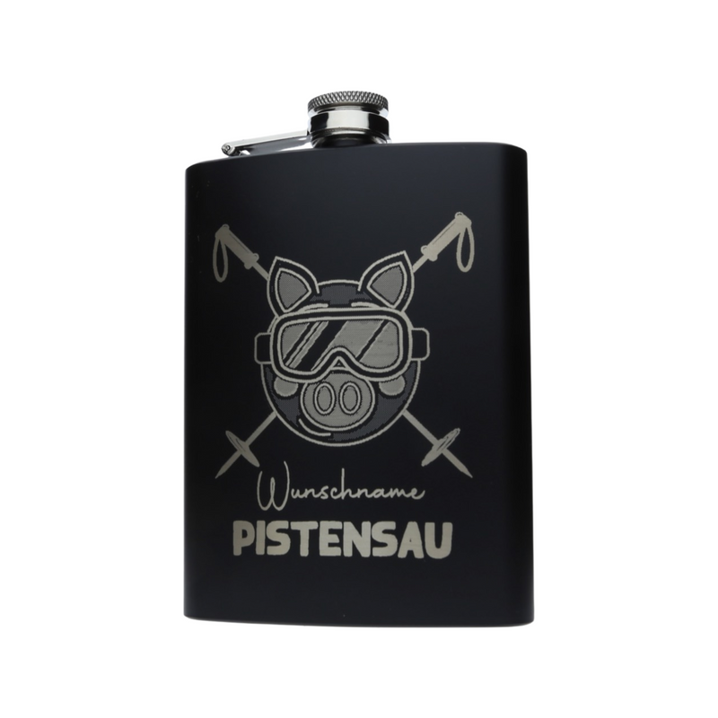 Edelstahlflachmann mit Gravur Pistensau