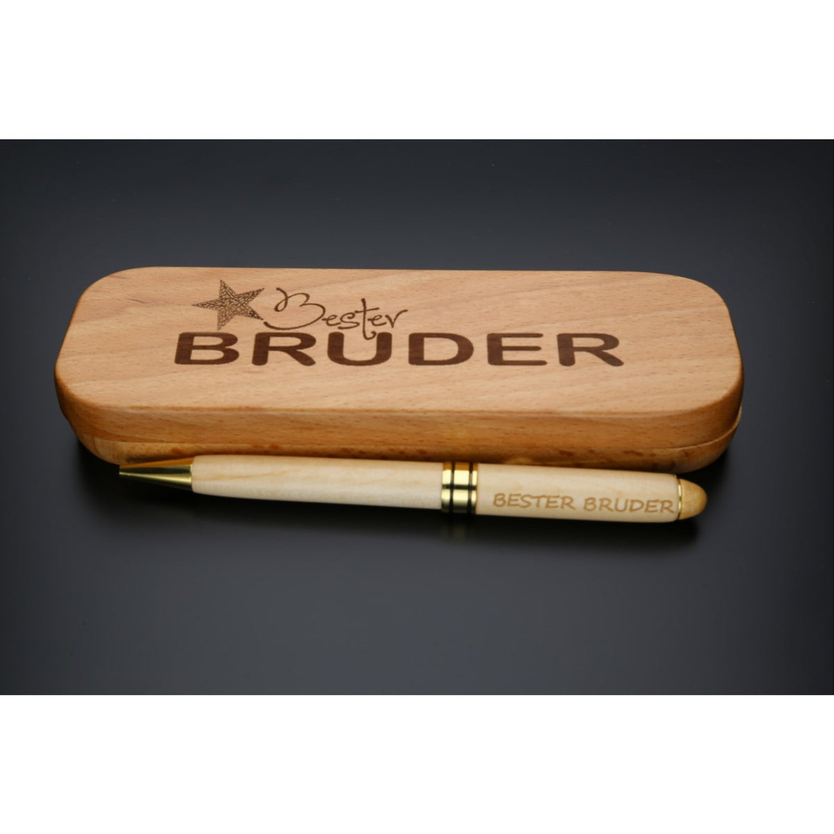 Holz-Kugelschreiber mit Gravur "Bester Bruder" in Geschenk-Schachtel