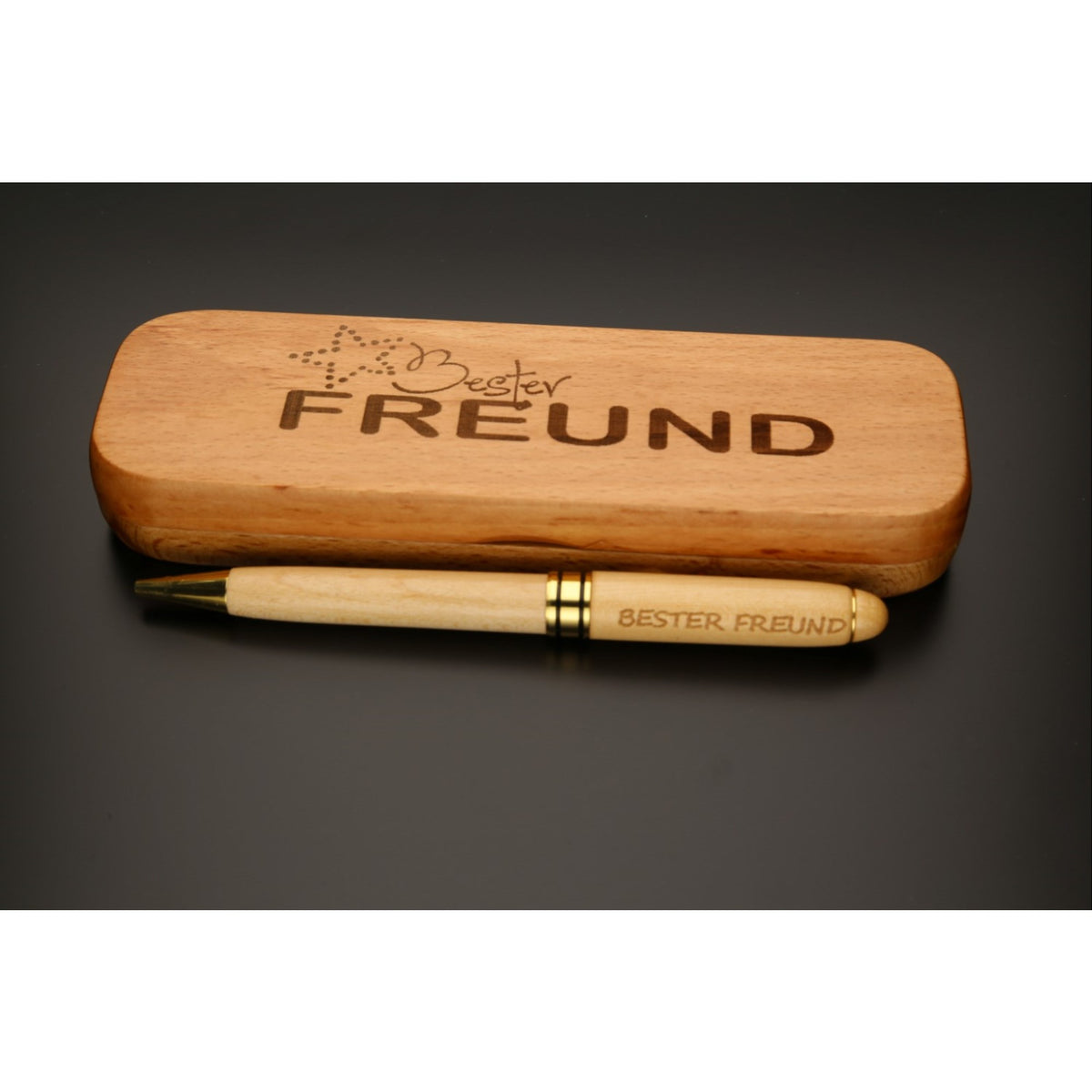 Holz-Kugelschreiber mit Gravur "Bester Freund" in Geschenk-Schachtel