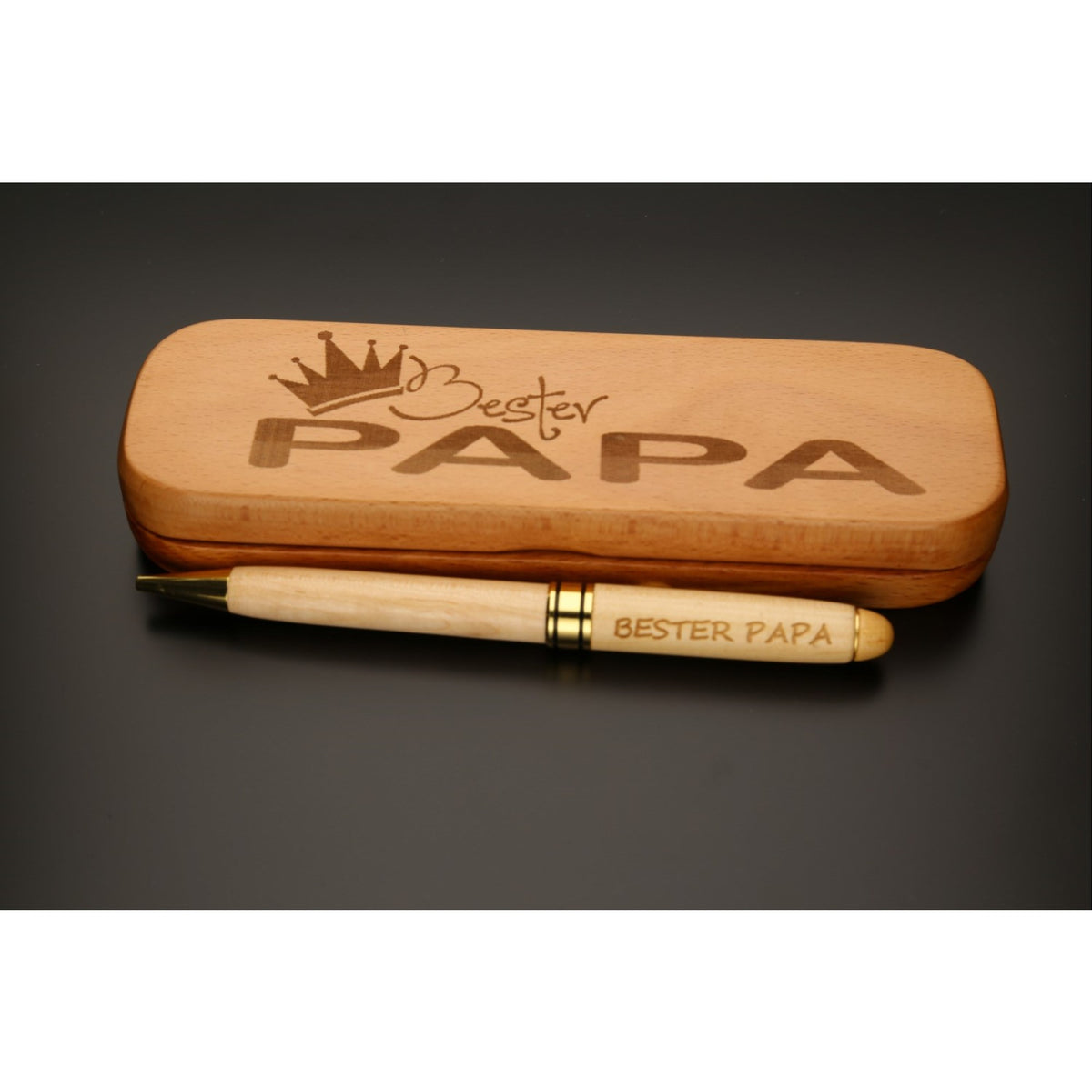 Holz-Kugelschreiber mit Gravur "Bester Papa" in Geschenk-Schachtel