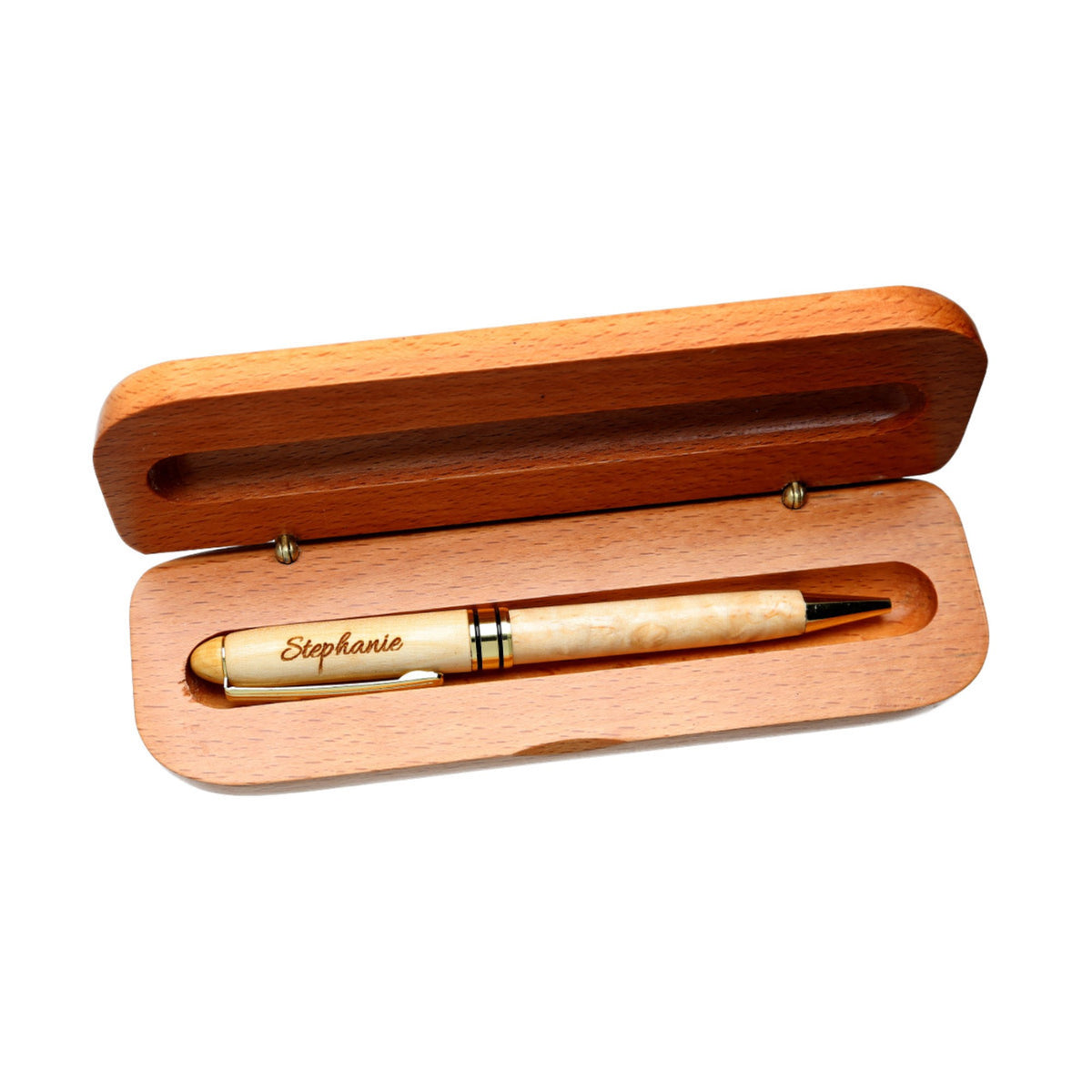 Holz-Kugelschreiber mit Gravur des Namens in Geschenk-Schachtel